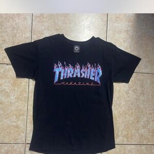 Thrasher Magazine Flame Logo‎ Black T-Shirt Skater Streetwear Tee